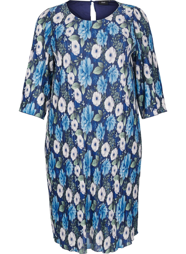 Robe plissée avec manches 3/4, Bleu, Packshot image number 0