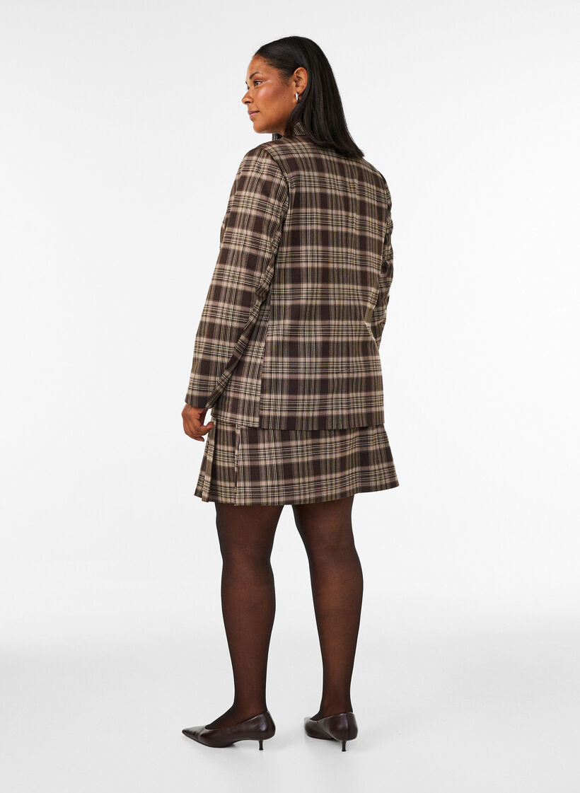 Blazer &agrave; carreaux avec poches et fente au dos, Marron, Model