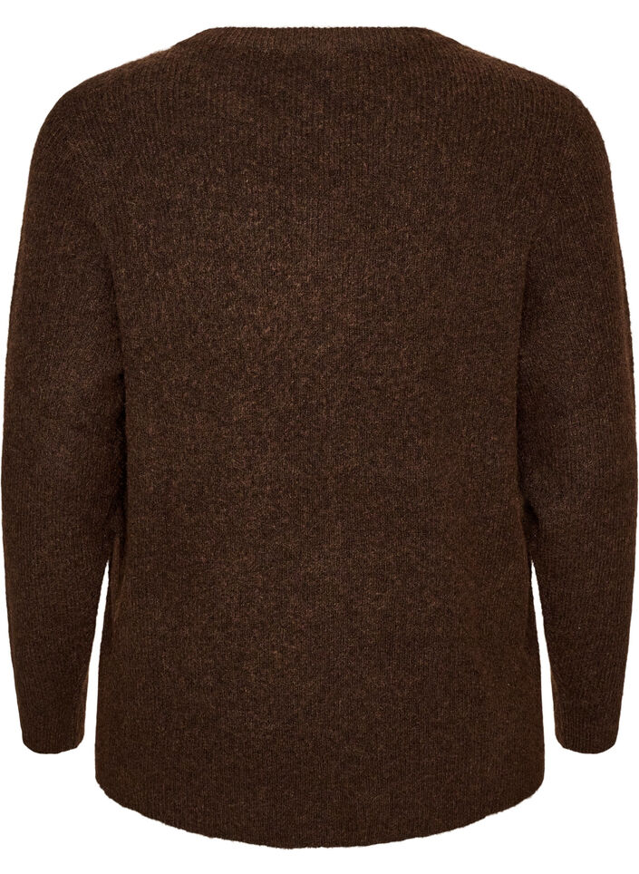 Blouse en maille chin&eacute;e avec col rond, Marron, Packshot image number 1