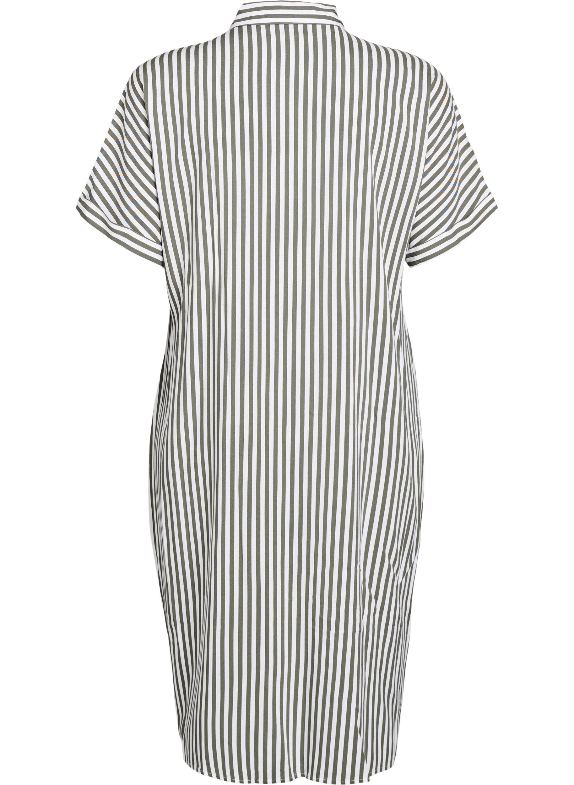 Zizzi Robe chemise longue avec manches courtes, Vert, Packshot image number 1