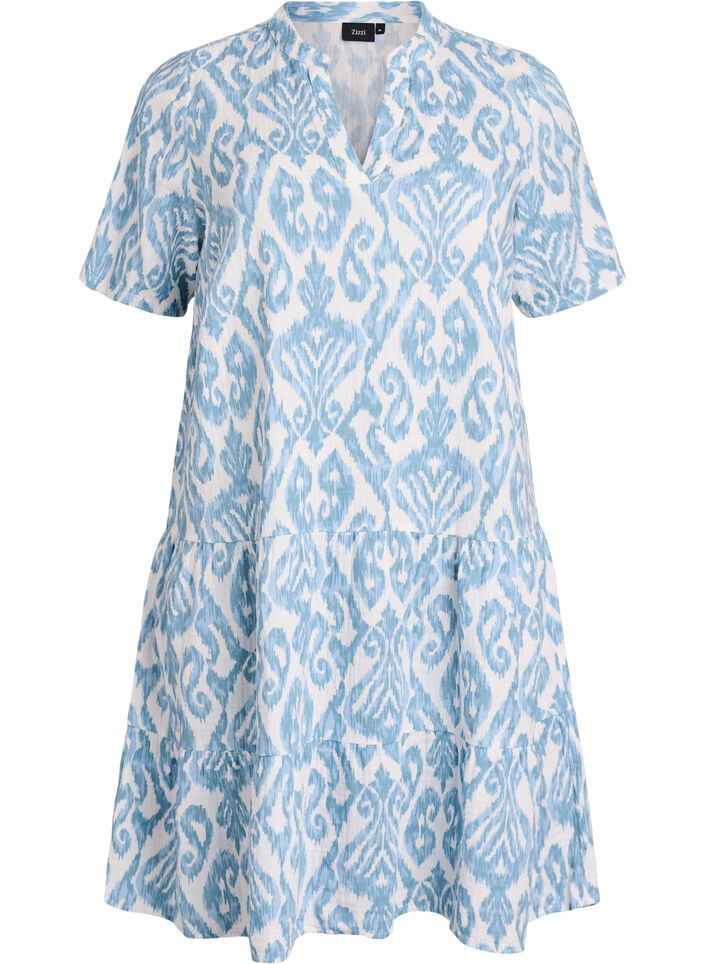 Robe courte &eacute;vas&eacute;e en mousseline de coton, Vanille, Packshot image number 0