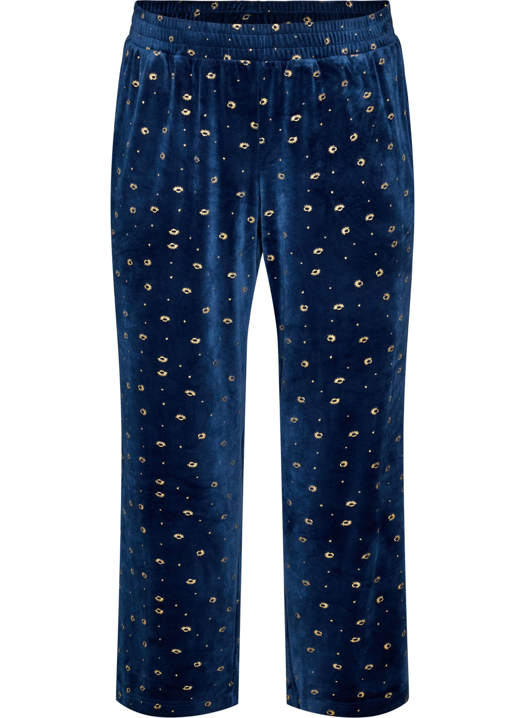 ZizziBas de pyjama en velours avec un imprim&eacute; int&eacute;gral, Bleu, Packshot image number 0