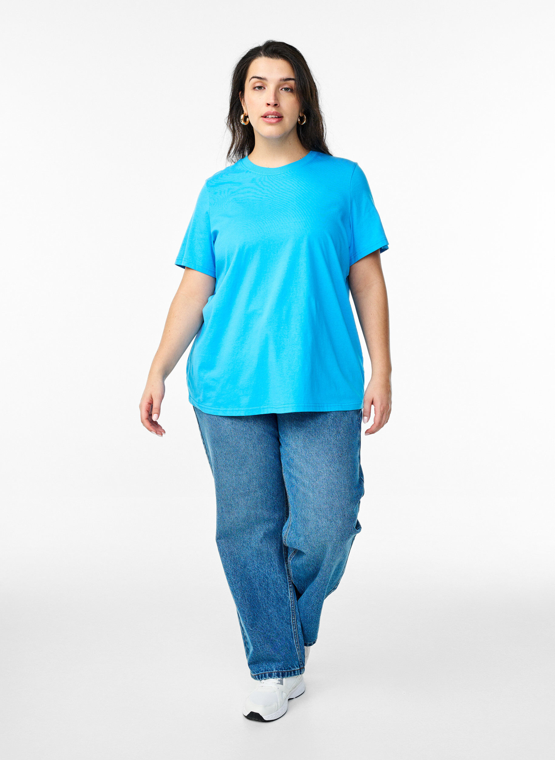 ZizziT-shirt basique en coton &agrave; col rond, Bleu, Model image number 1