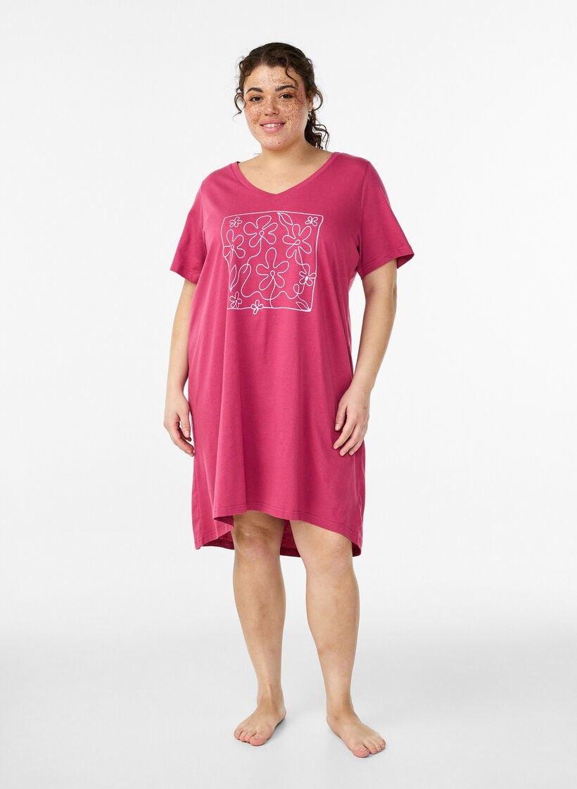 Chemise de nuit en coton biologique et &agrave; col en V, Bordeaux, Model image number 0