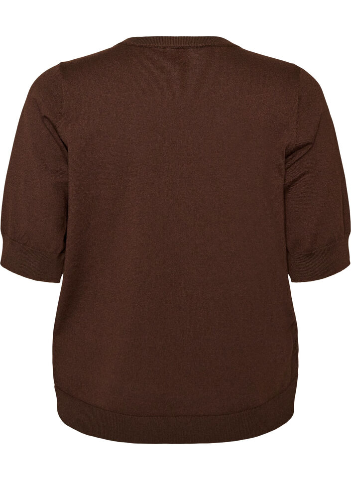 Blouse en fine maille &agrave; manches courtes, Marron, Packshot image number 1