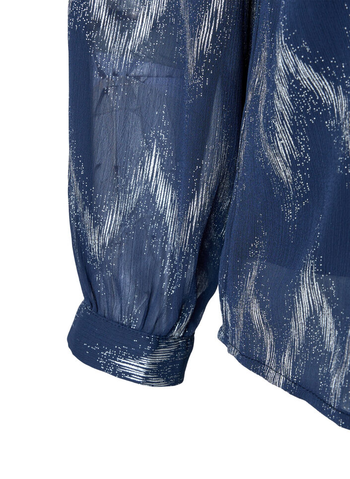 Chemisier imprimé avec décolleté en V, Bleu, Packshot image number 2