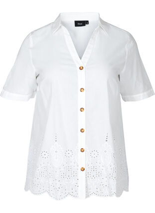 Chemise à manches courtes avec broderie anglaise, Bright White, Packshot image number 0