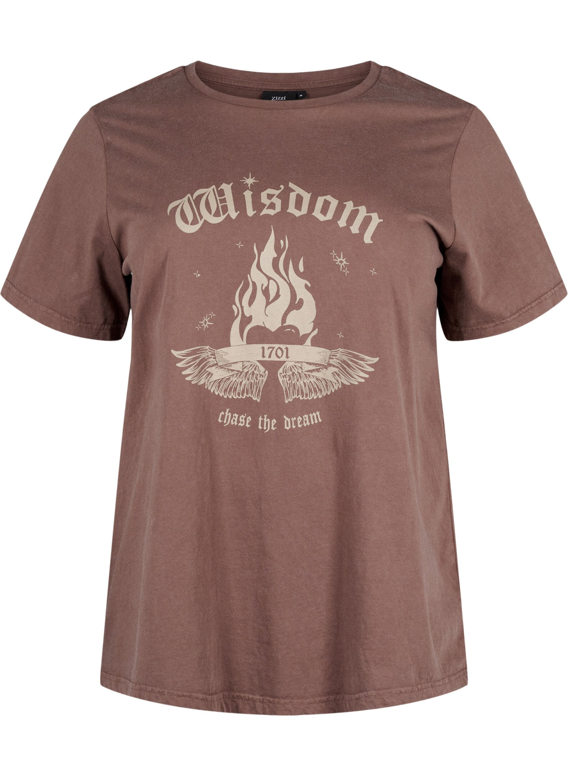 Zizzi Tee-shirt en coton biologique avec imprim&eacute;, Marron, Packshot image number 0