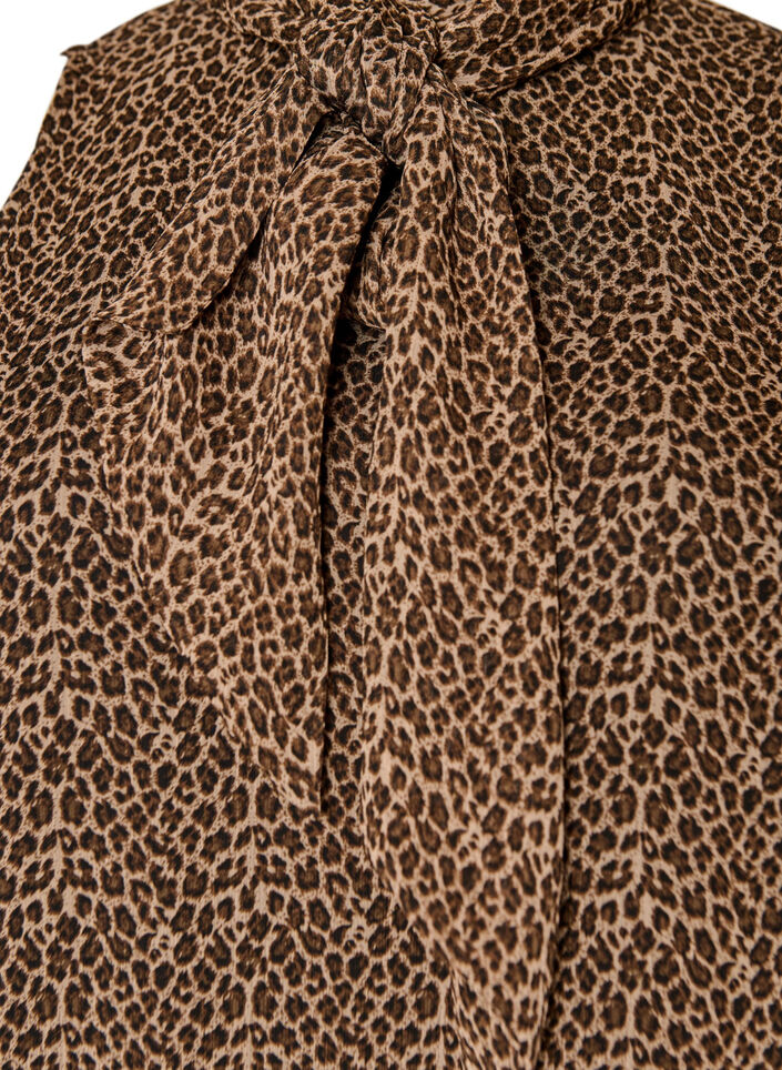 Robe midi en mousseline &agrave; imprim&eacute; l&eacute;opard avec ceinture &agrave; nouer, Marron, Packshot image number 2