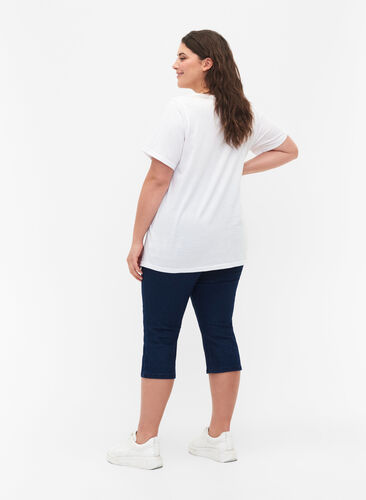 FLASH - Pantalon capri en denim à taille haute et coupe ajustée, Blue denim, Model image number 1