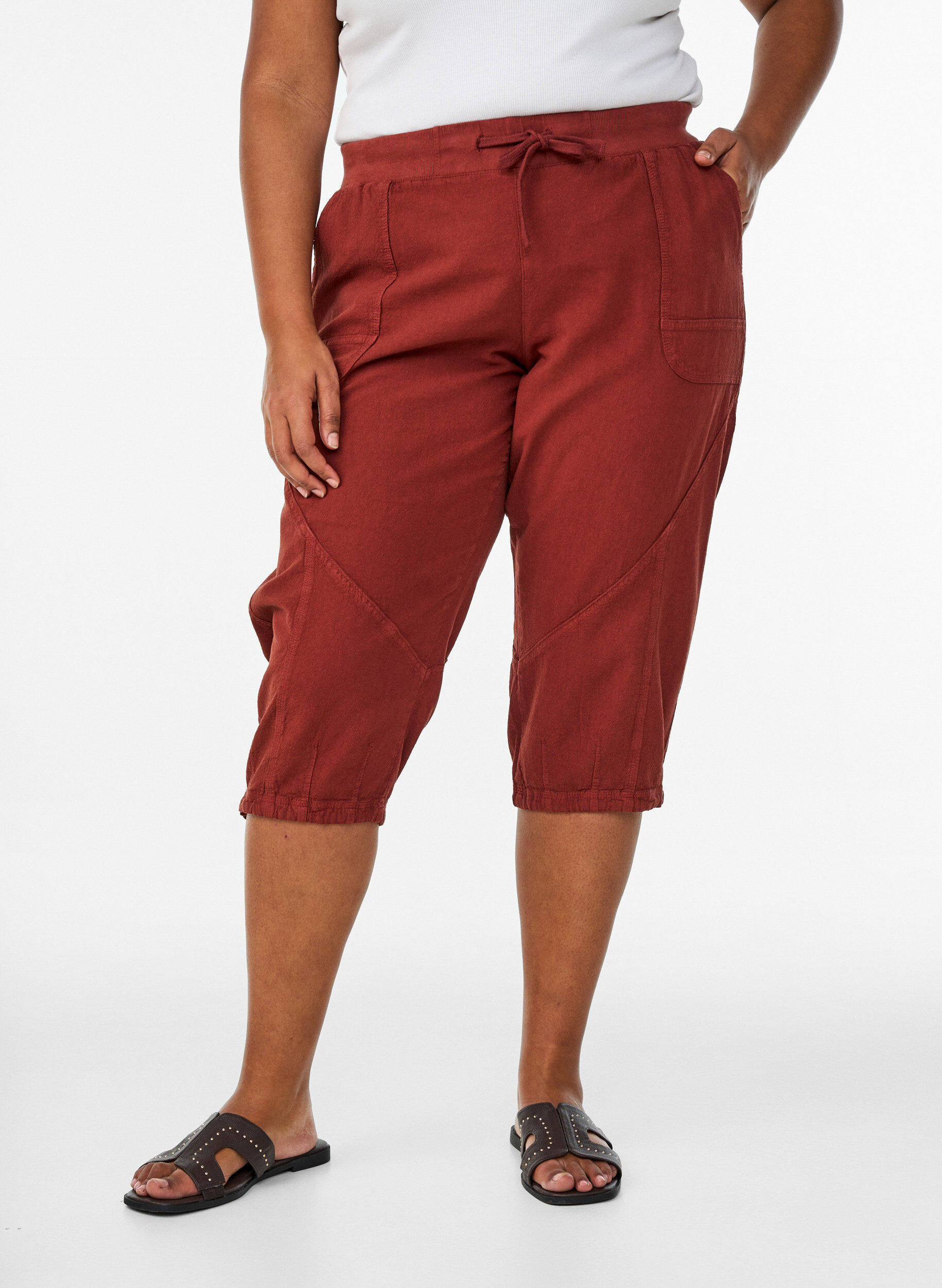 ZizziPantacourt en coton, Bordeaux, Model image number 2