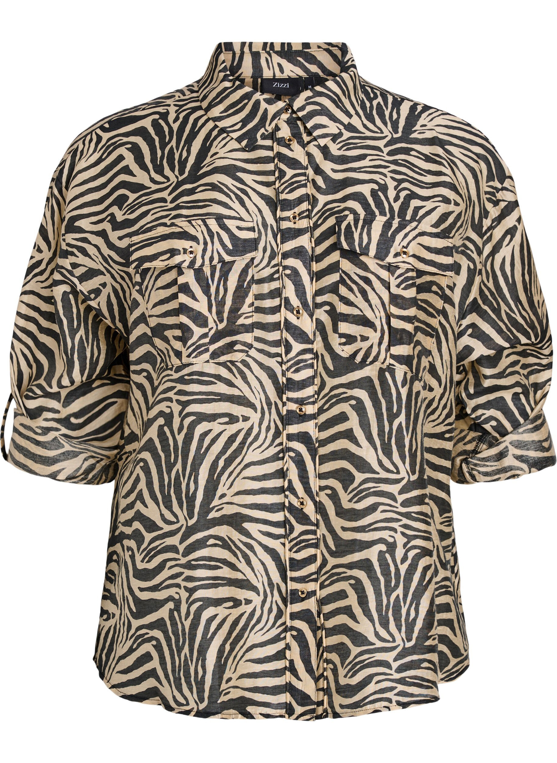 Zizzi Chemise ample avec imprim&eacute; animal et poches sur la poitrine, Noir, Packshot image number 0