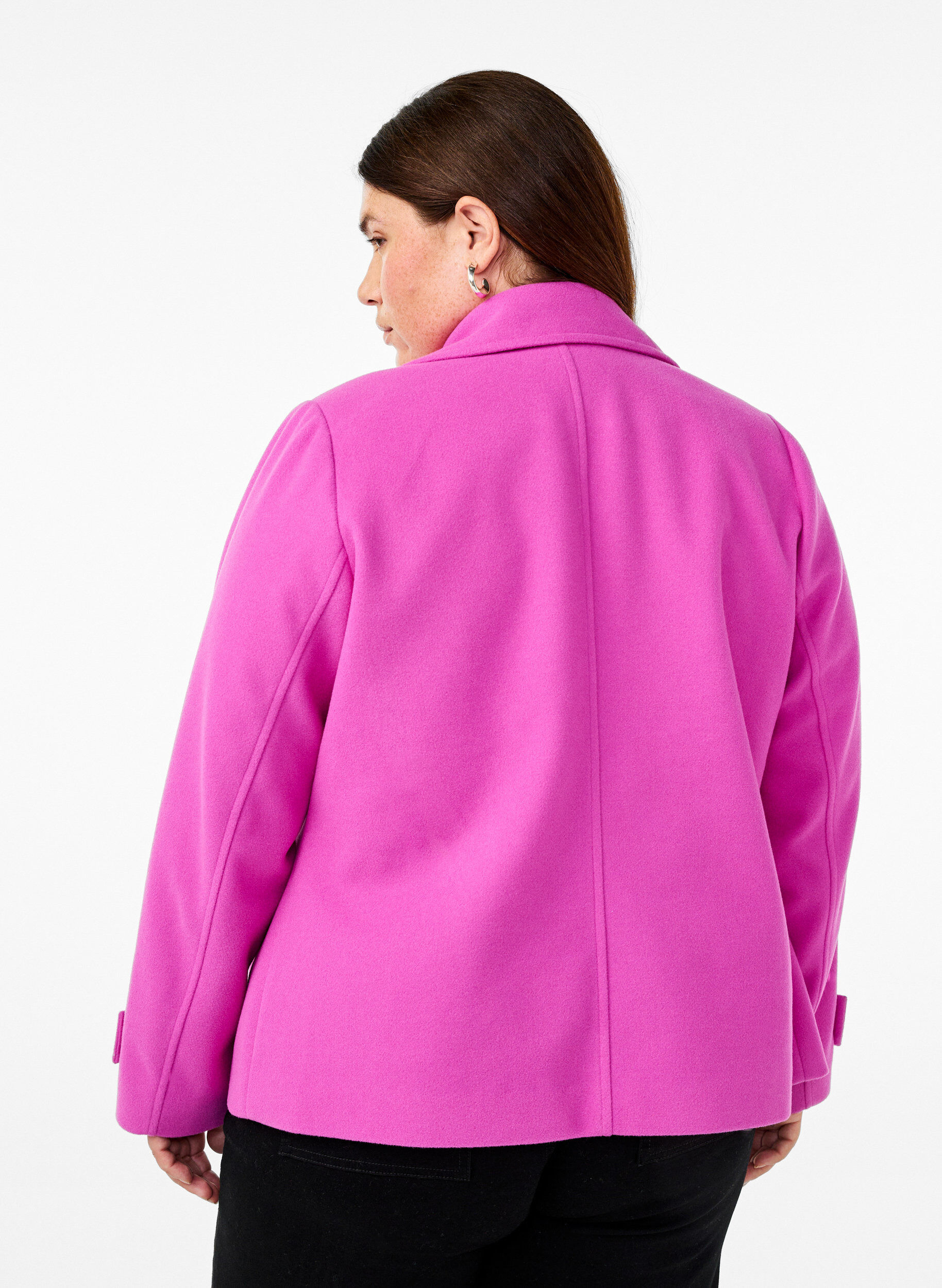Zizzi Manteau court imitation laine et &agrave; poches, Purple Orchid, Model image number 1