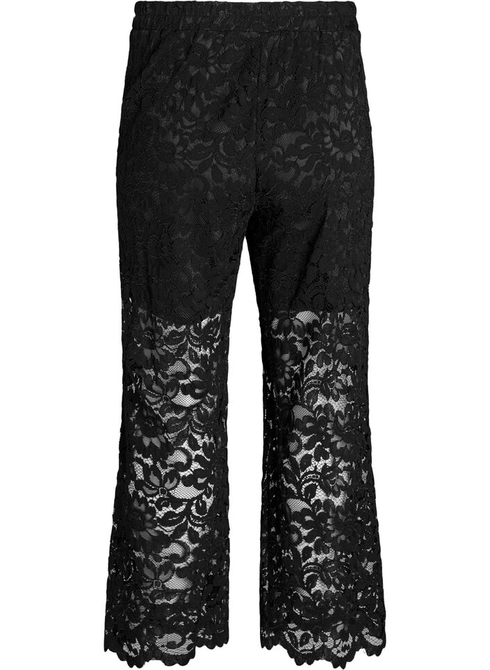 Pantalon taille haute en dentelle &agrave; coupe droite, Noir, Packshot image number 1