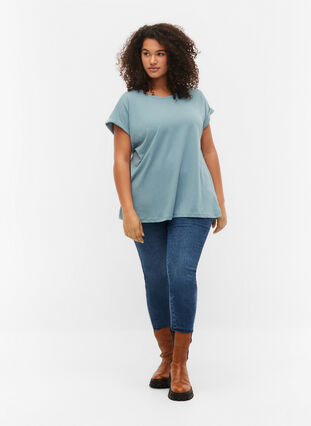 T-shirt à manches courtes en mélange de coton, Smoke Blue, Model image number 2