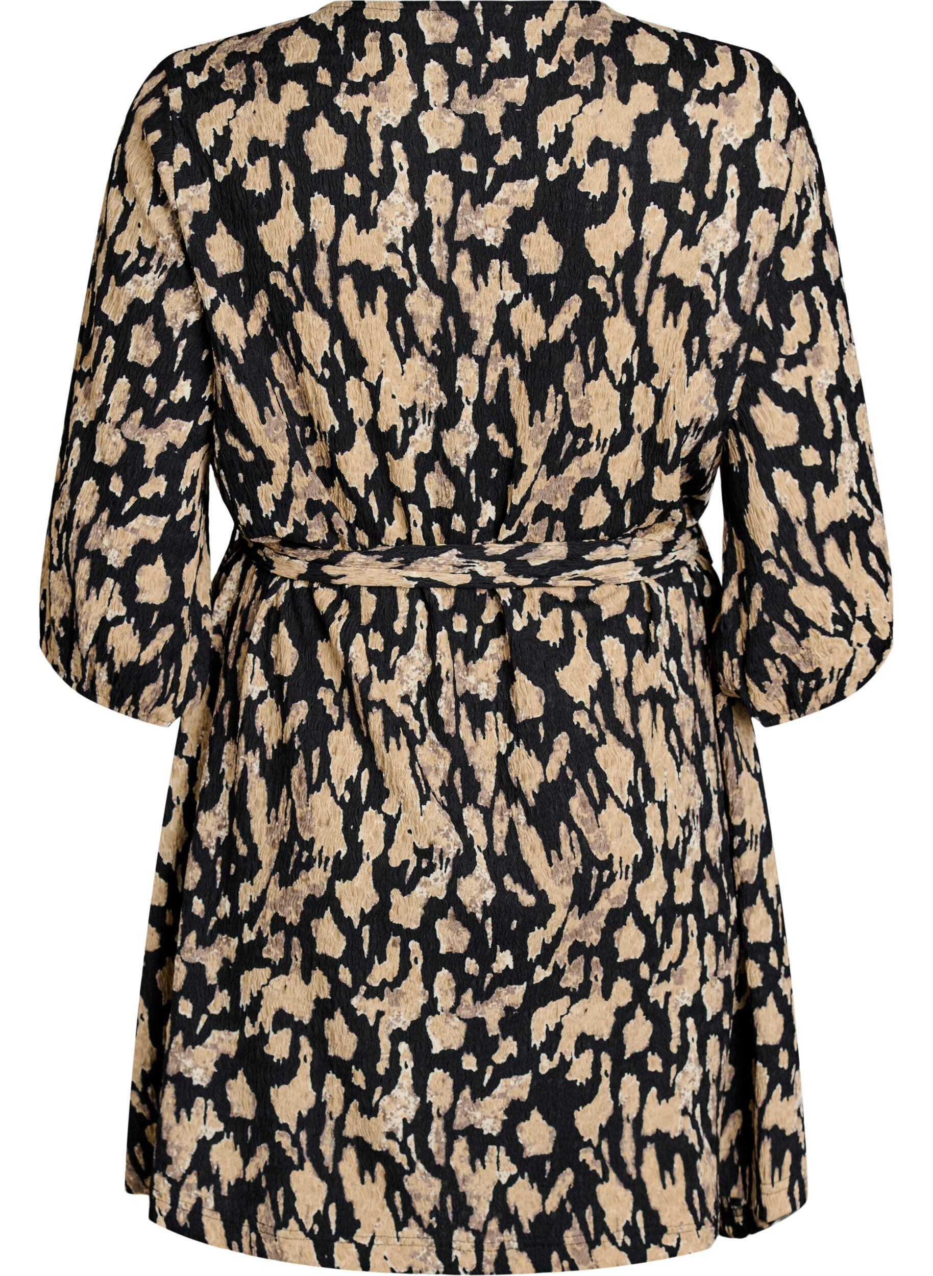 Zizzi Robe courte avec manches 3/4 et motif, Noir, Packshot image number 1