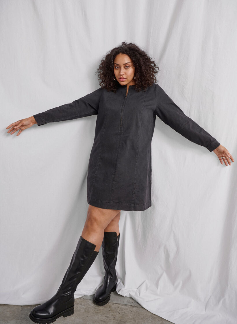 Robe en jean forme trapèze avec fermeture éclair, Grey Washed, Image image number 0