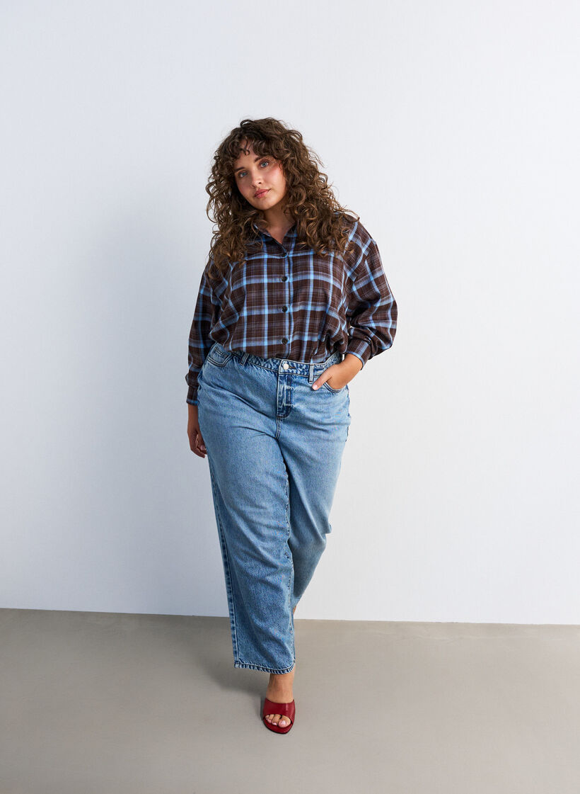 Chemise &agrave; carreaux avec coupe ample, Marron, Model image number 3