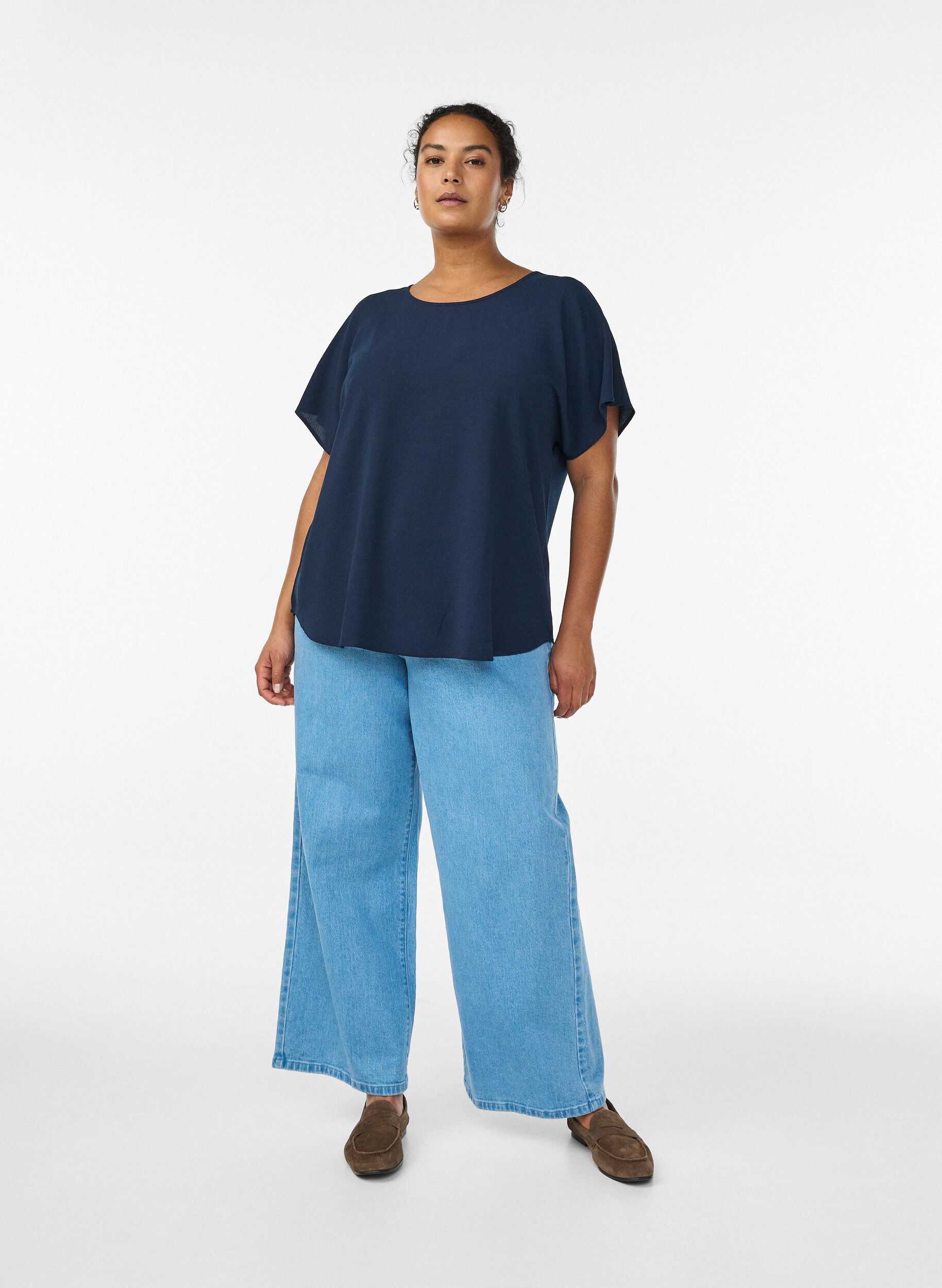 ZizziBlouse &agrave; manches courtes et encolure ronde, Bleu, Model image number 1