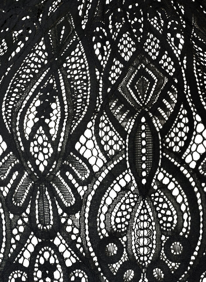 Blouse en dentelle avec manches longues trompette et volants, Noir, Packshot image number 2