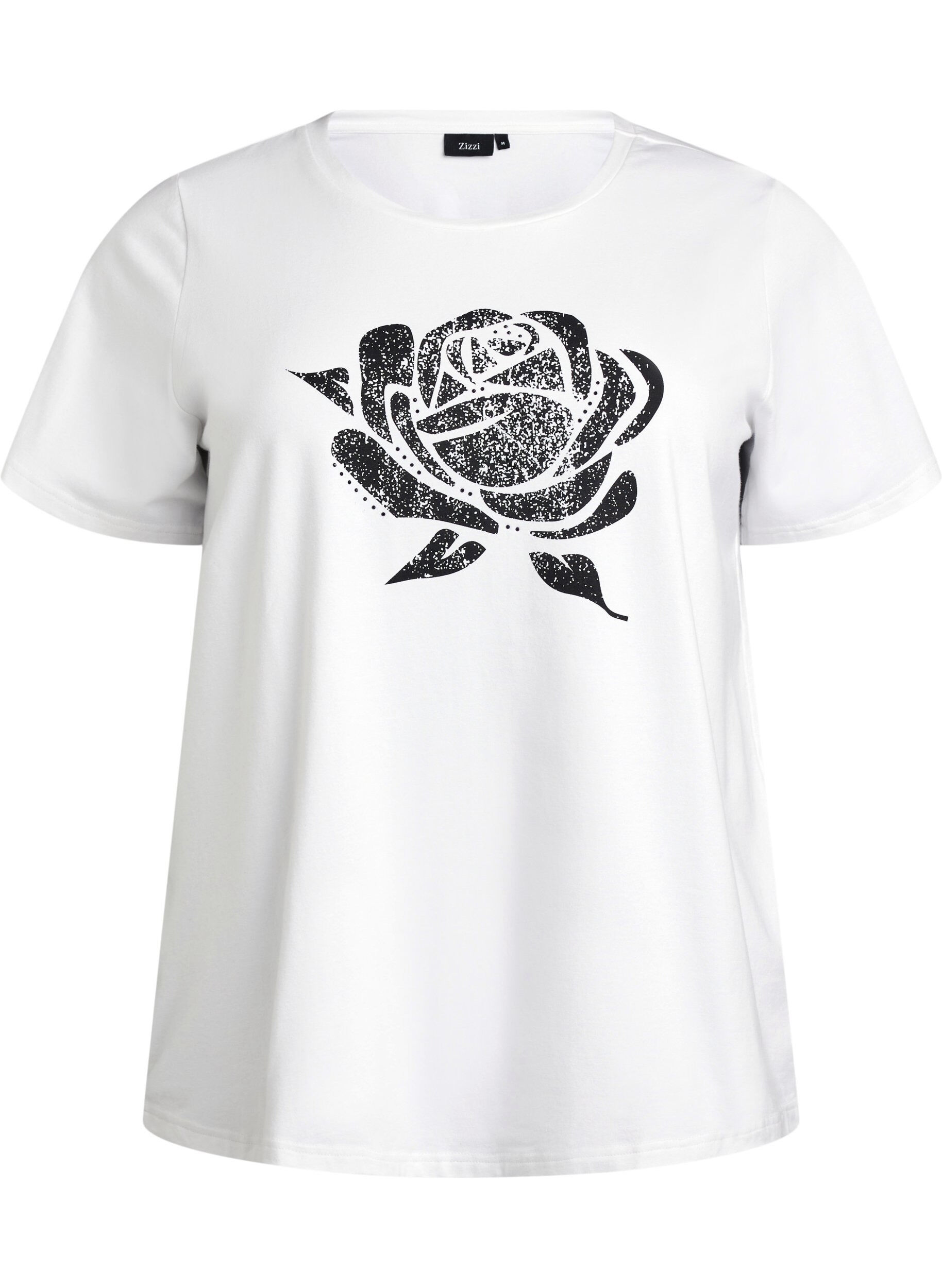 Zizzi T-shirt en coton biologique avec imprim&eacute; floral, B. White w. Rose, Packshot image number 0