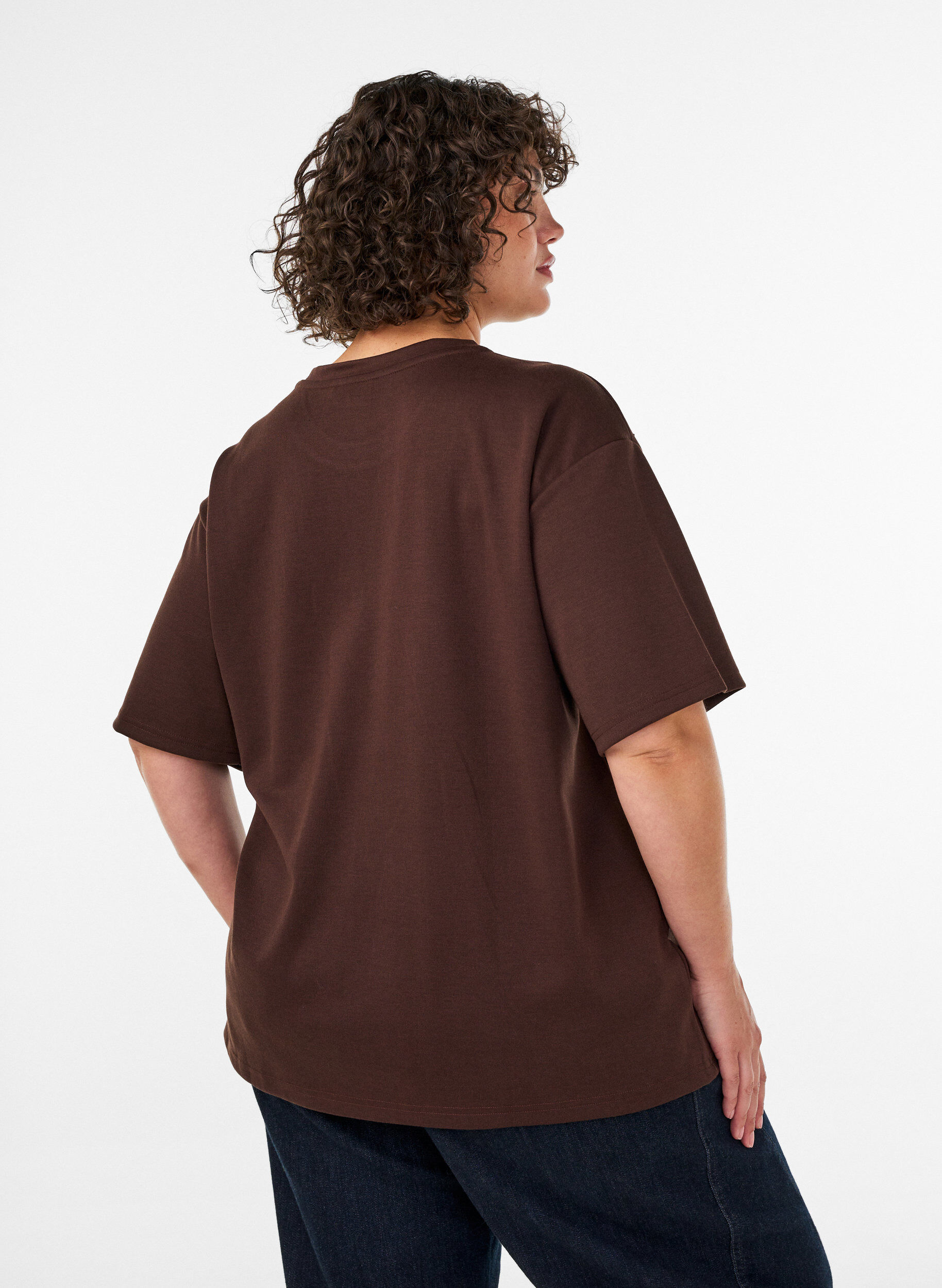 ZizziT-shirt avec strass et col rond, Marron, Model image number 2
