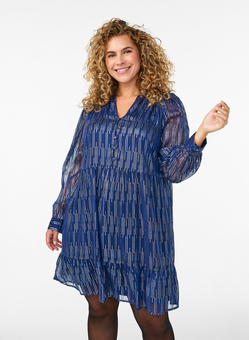 Robe de fête courte à motif pailleté, Bleu, Model image number 0