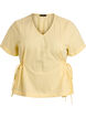 Blouse en m&eacute;lange de coton avec un col en V et un lien &agrave; nouer, Jaune, Packshot image number 0