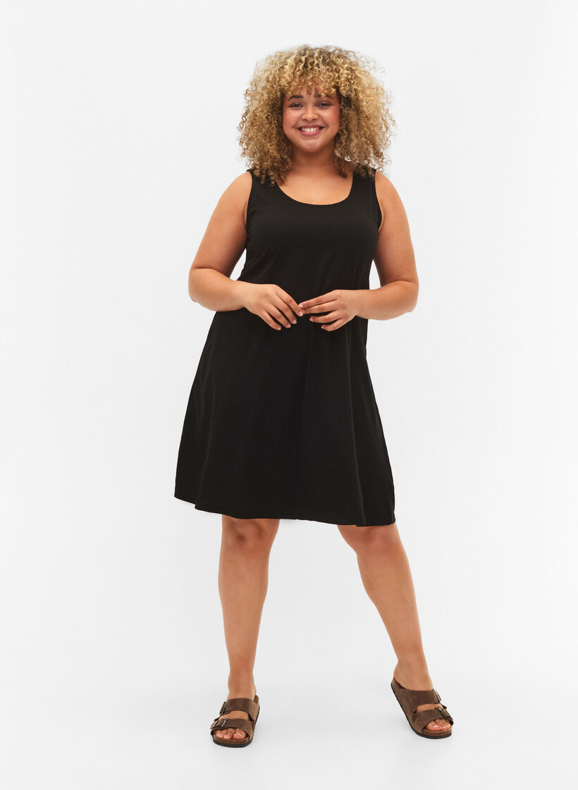Robe sans manches en coton avec forme en A, Black, Model image number 2