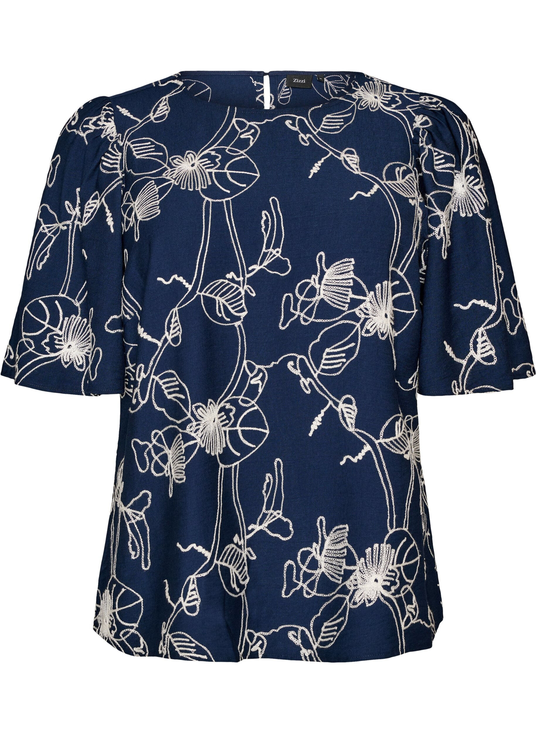 ZizziChemisier &agrave; manches courtes avec motif brod&eacute;, Bleu, Packshot image number 0