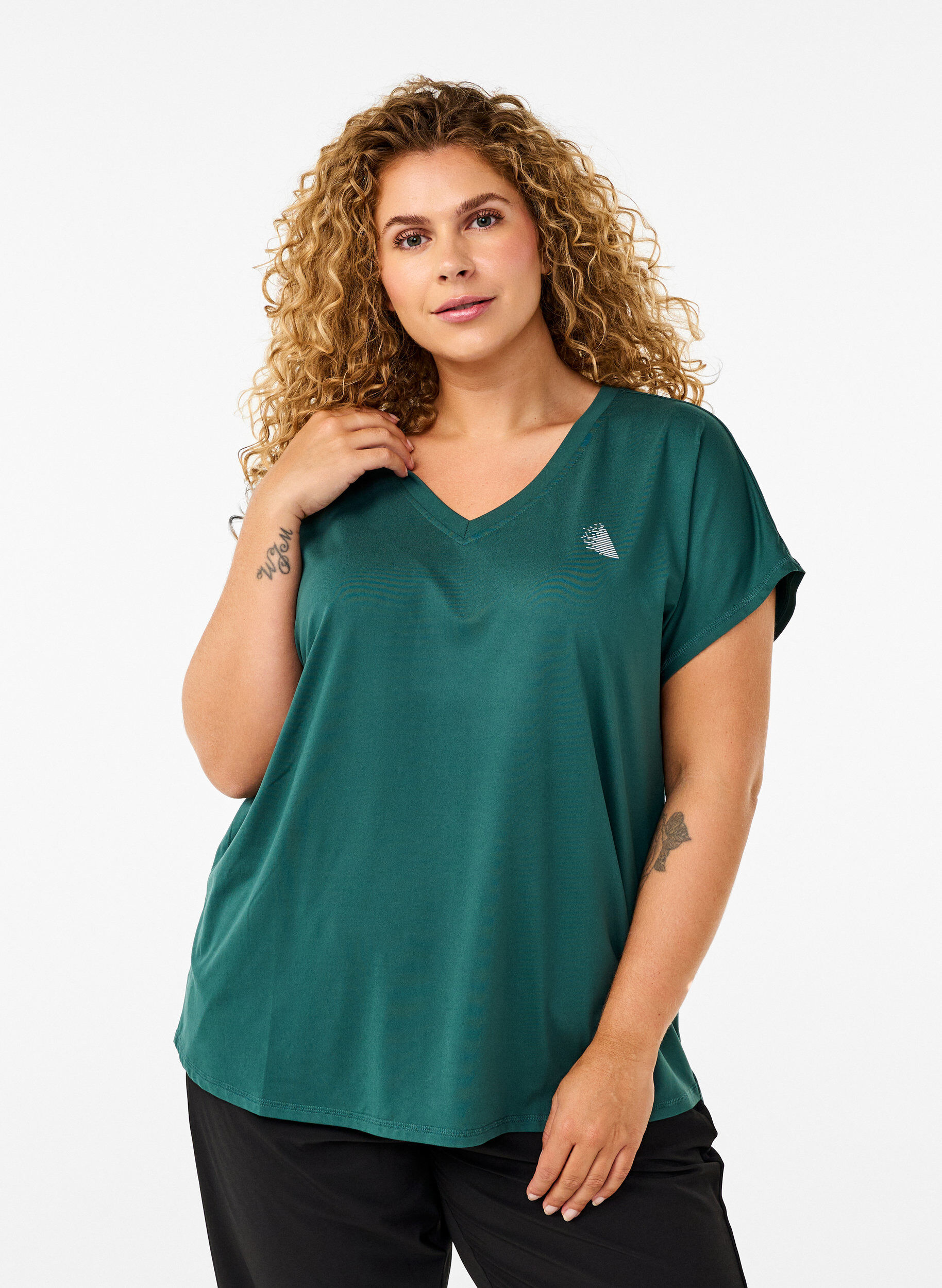 Zizzi T-shirt de sport avec col en V, Bistro Green, Model image number 0