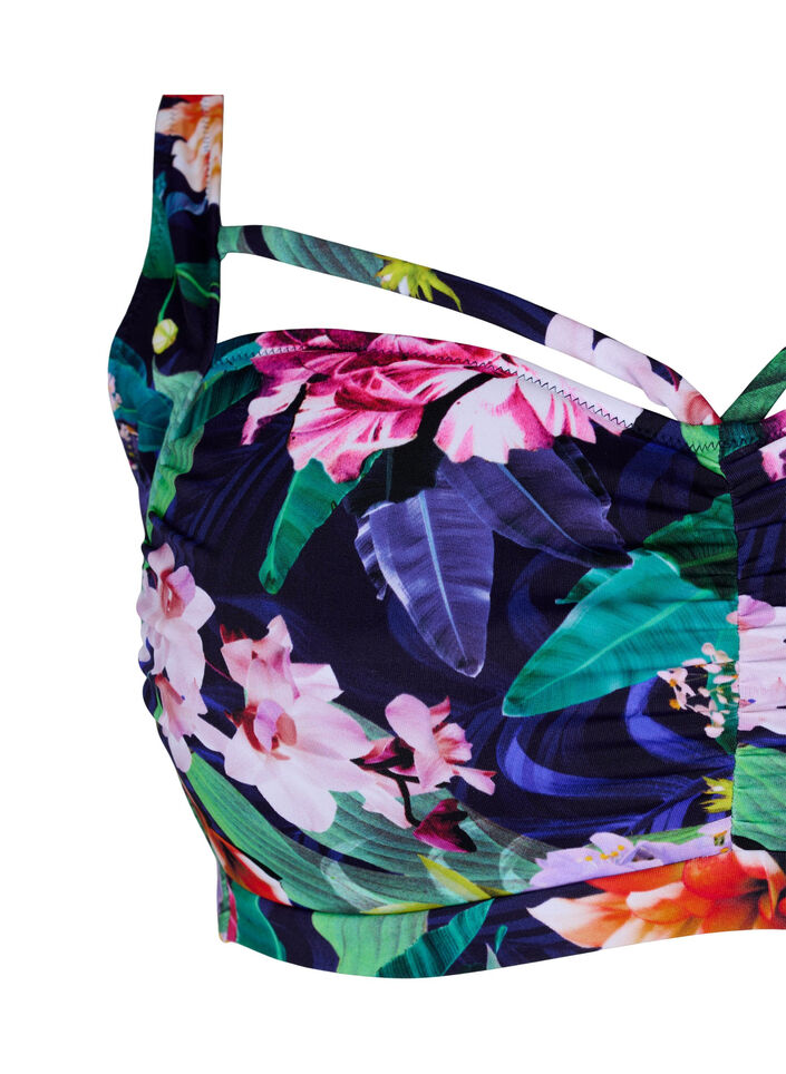 Soutien-gorge de bikini avec drapage et lanière, Flower Print, Packshot image number 2