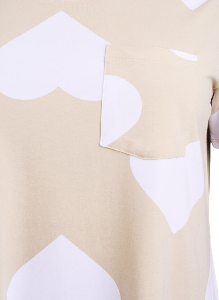 Long tee-shirt de nuit en mélange de modal et avec des coeurs, Beige, Packshot image number 2