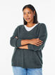 Blouse en maille &agrave; col V et manches raglan, Vert fonc&eacute;, Model image number 0
