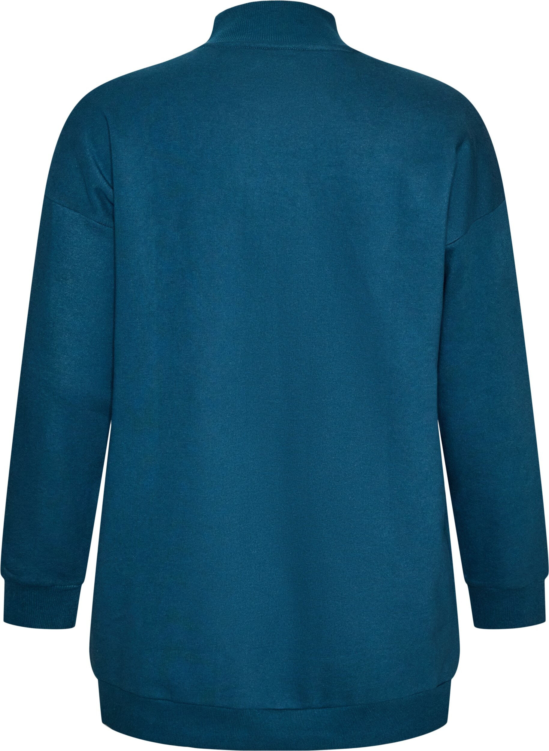 ZizziSweat-shirt long &agrave; col montant et texte brod&eacute;, Bleu, Packshot image number 1