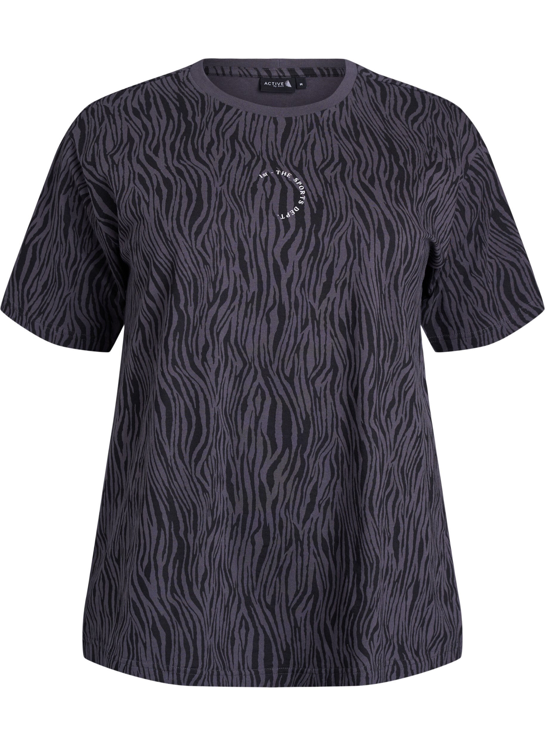 Zizzi T-shirt sport en coton bio imprim&eacute; z&egrave;bre, Gris anthracite, Packshot image number 0