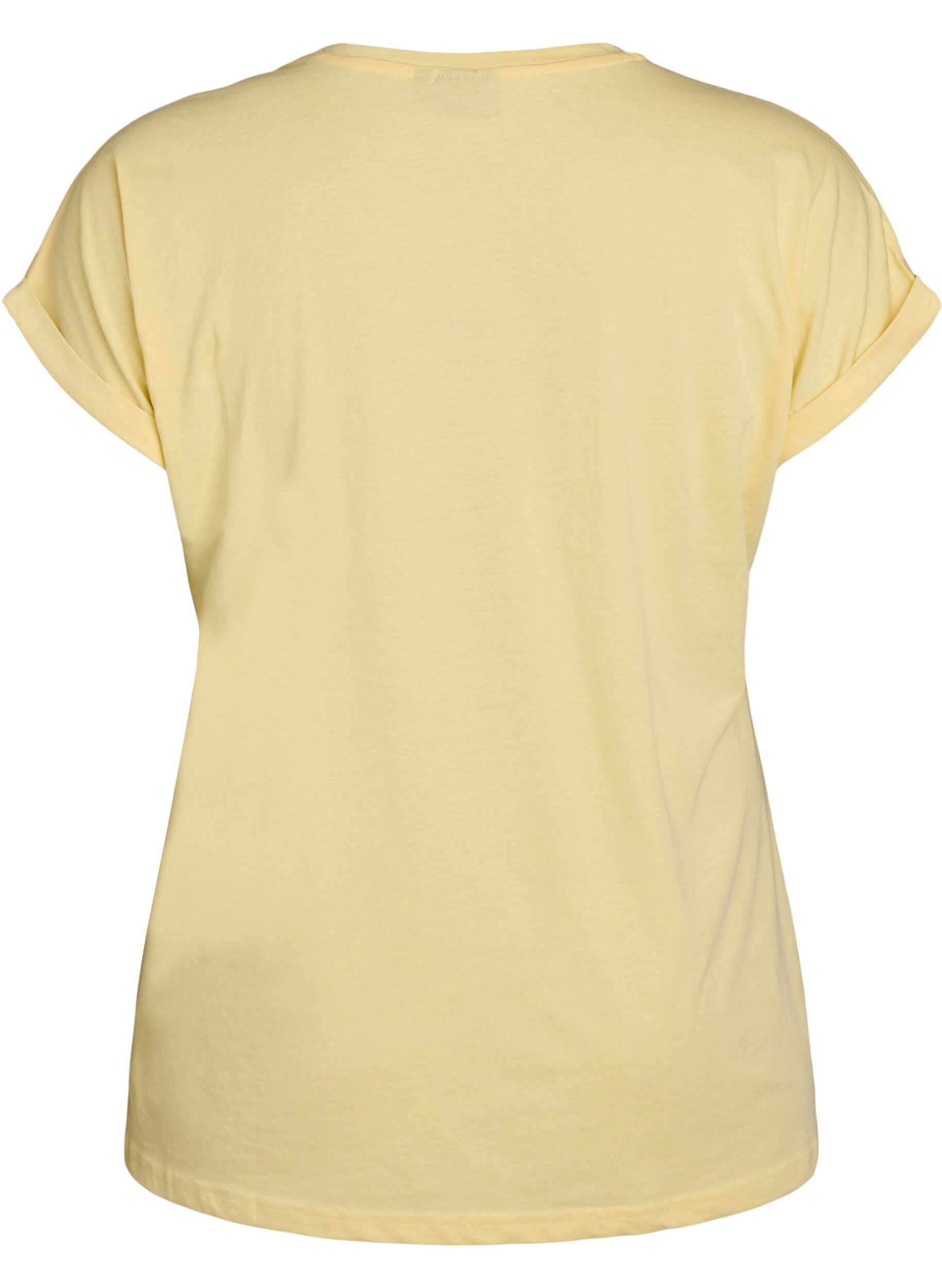 Zizzi T-shirt &agrave; manches courtes en coton m&eacute;lang&eacute;, Jaune clair, Packshot image number 1