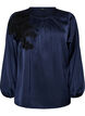 Blouse en satin avec appliqu&eacute; en dentelle et perles, Bleu, Packshot image number 0