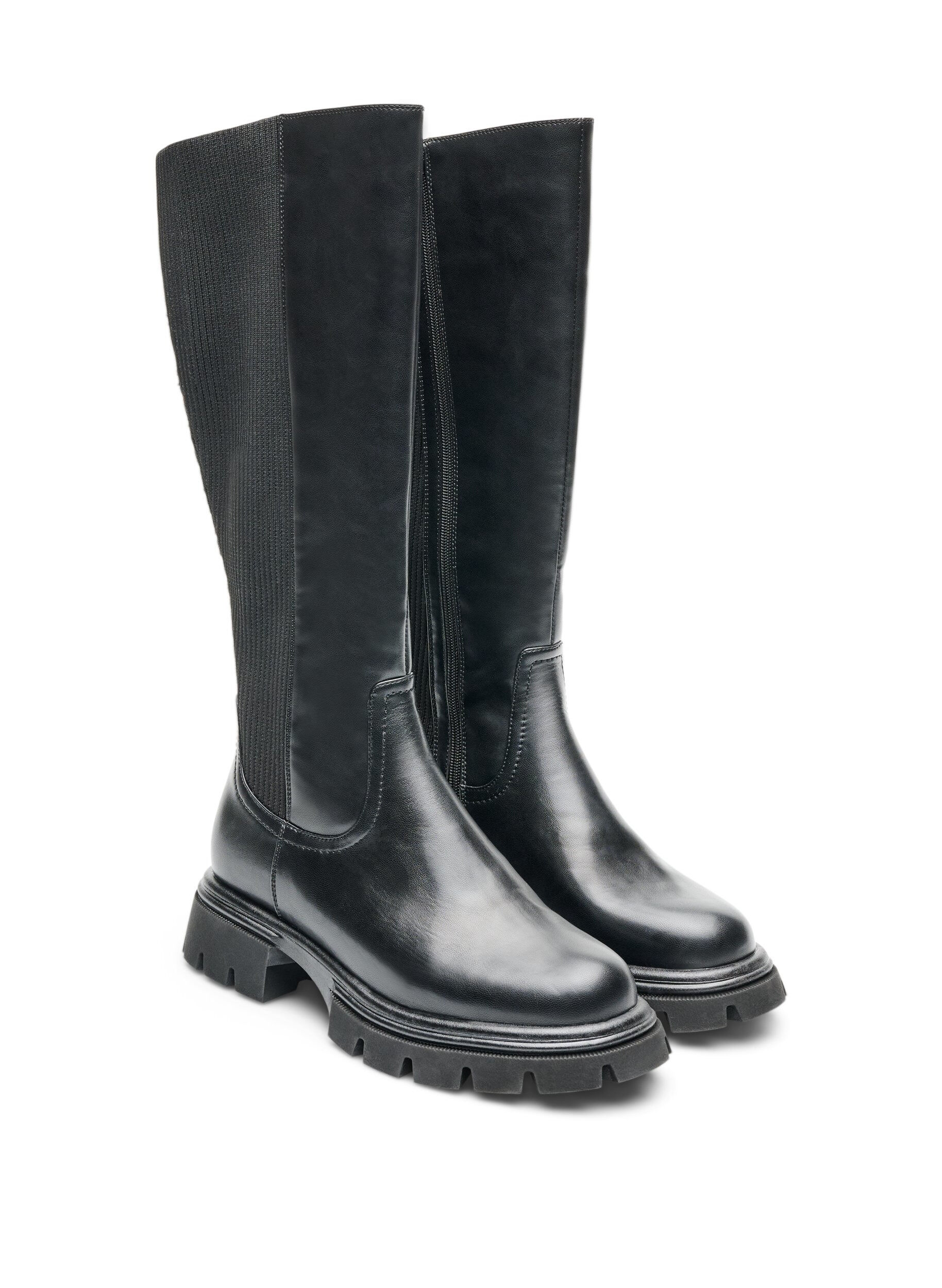 ZizziBotte haute avec zip et panneaux &eacute;lastiques, Noir, Packshot image number 1
