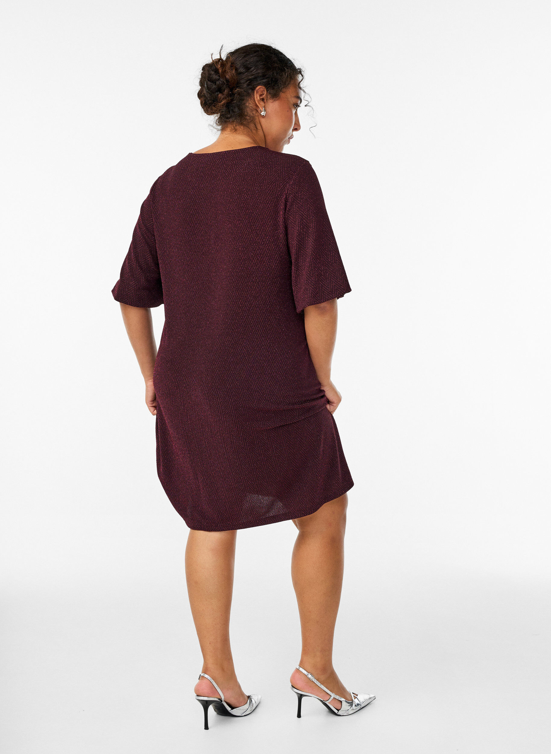 Zizzi Robe courte &agrave; motif paillet&eacute;, Bordeaux fonc&eacute;, Model image number 2