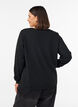 Blouse en maille avec col en V et finitions en dentelle, Noir, Model image number 2