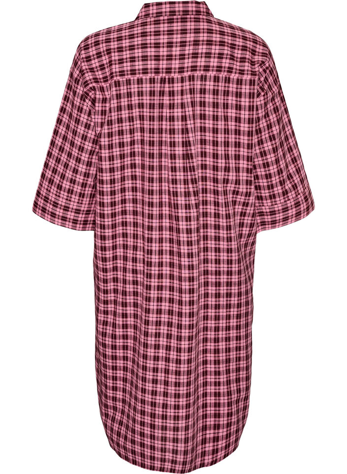Chemise longue &agrave; carreaux avec manches 3/4, Rose, Packshot image number 1