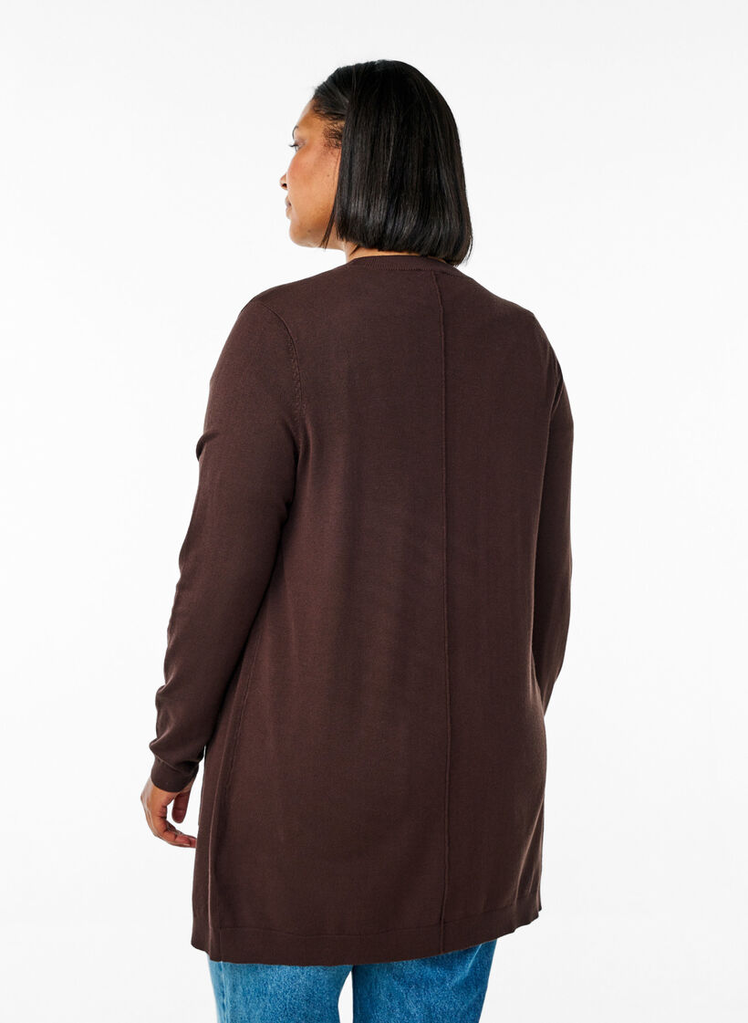 Long cardigan tricot&eacute; en m&eacute;lange de viscose, Marron, Model image number 2
