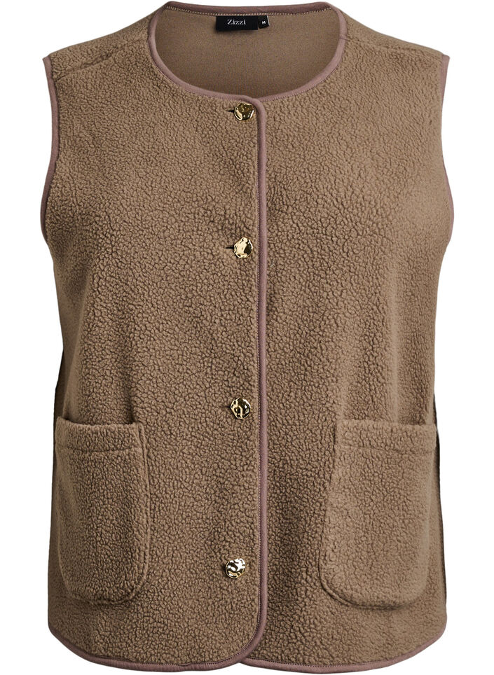 Gilet teddy avec boutons et poches, Marron, Packshot image number 0
