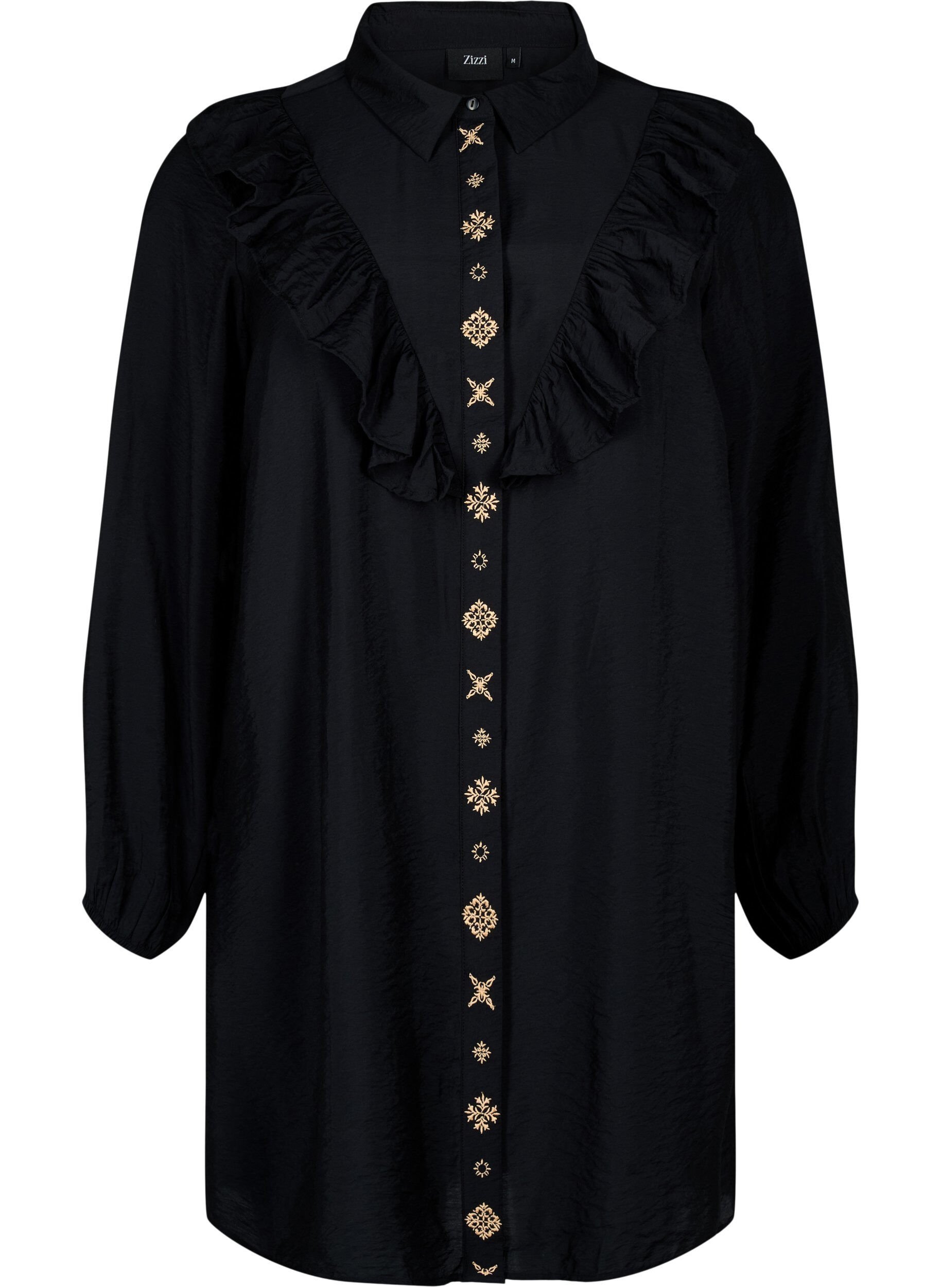 Zizzi Robe chemise avec volants et broderie, Black, Packshot image number 0