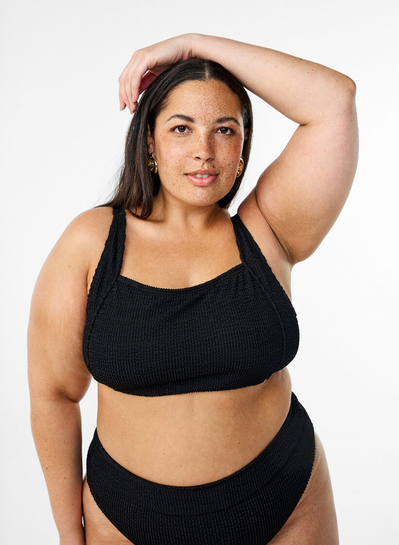 Haut de bikini en crêpe avec bretelles réglables, Noir, Model image number 0