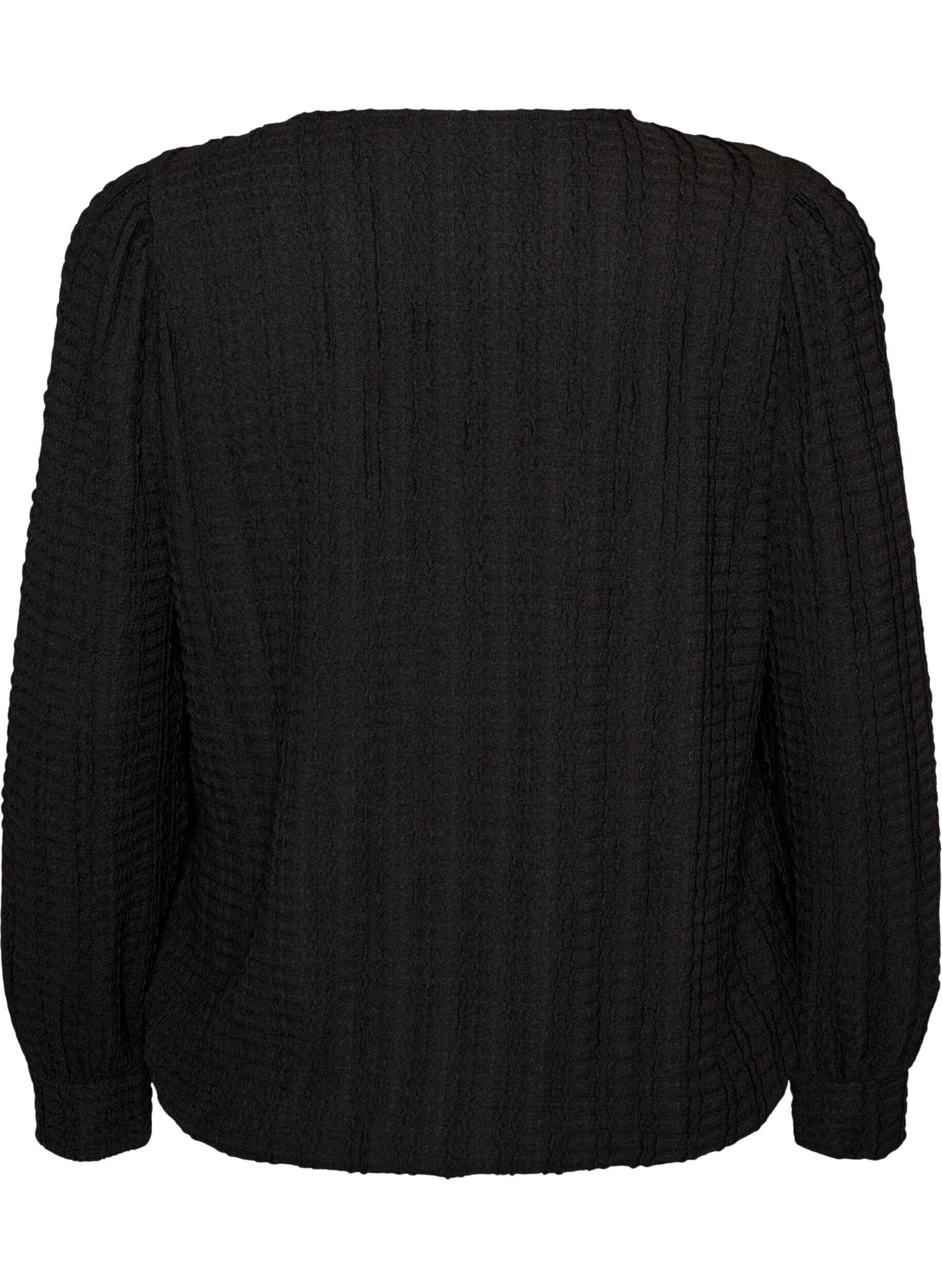 ZizziBlouse en jersey textur&eacute; &agrave; la silhouette ballon, Noir, Packshot image number 1