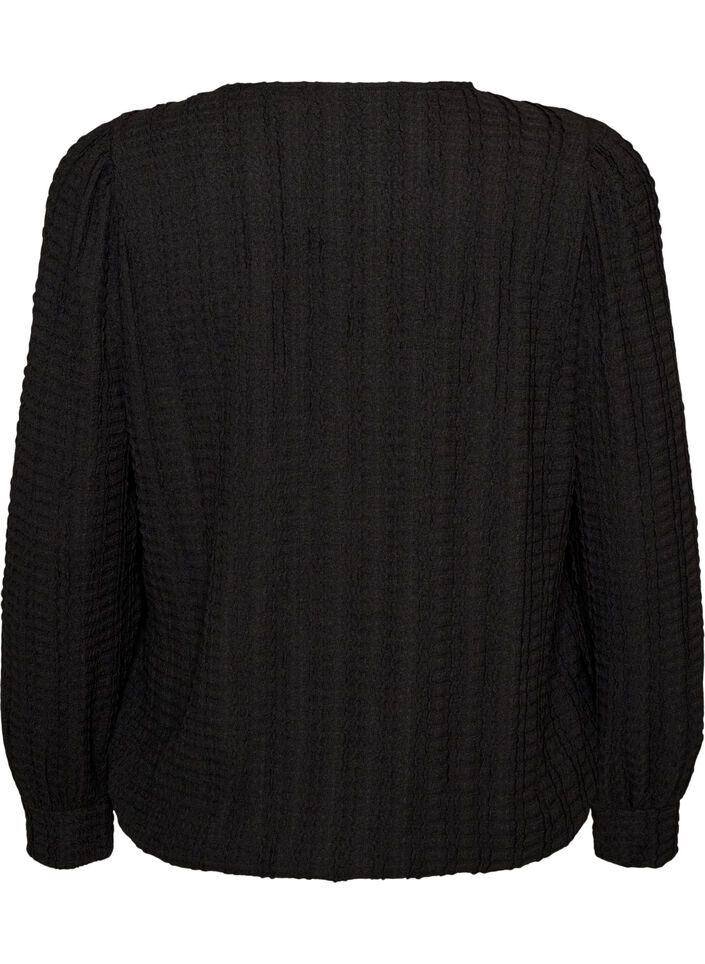 Blouse en jersey textur&eacute; &agrave; la silhouette ballon, Noir, Packshot image number 1