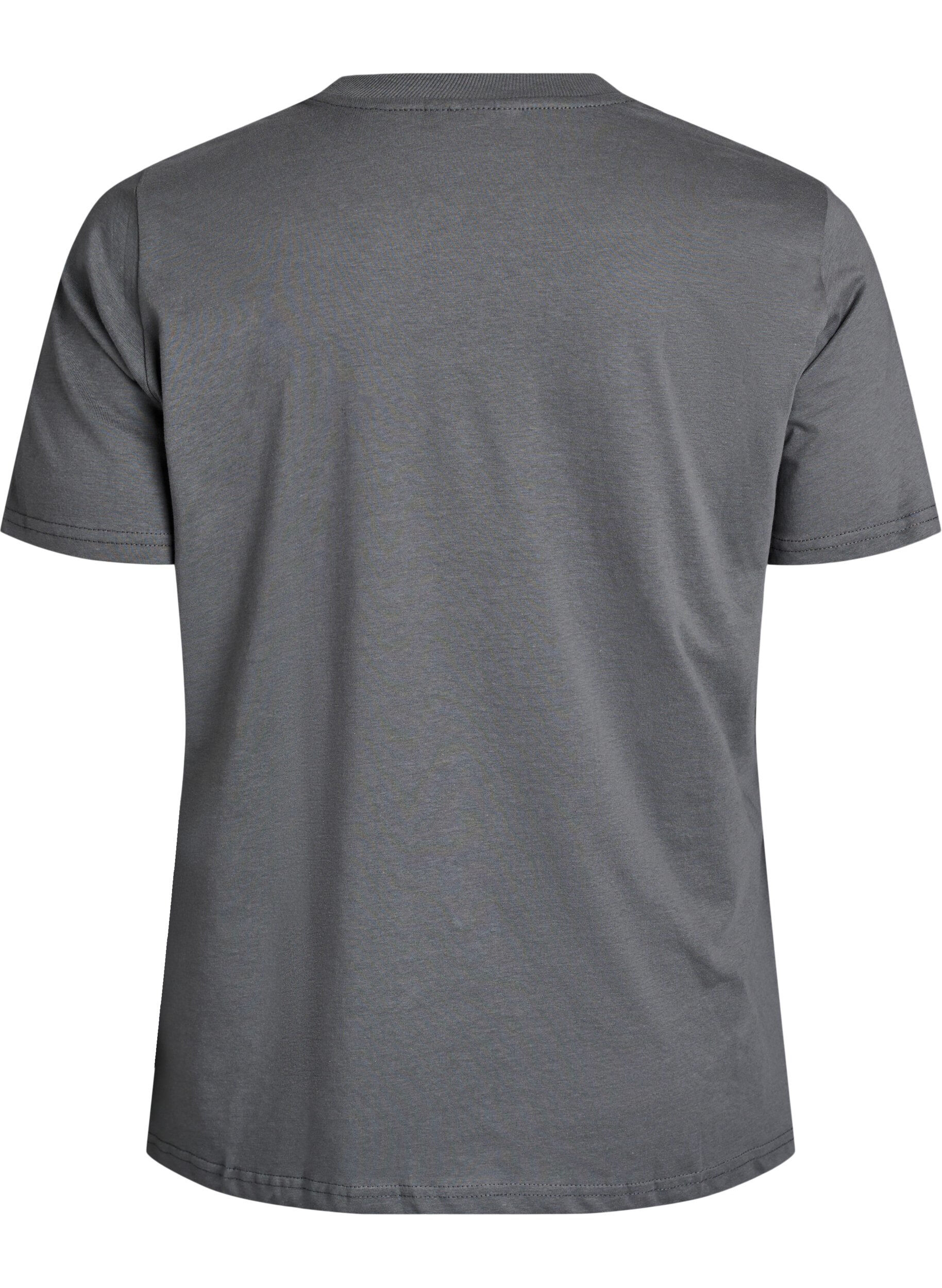 Zizzi T-shirt basique en coton &agrave; col rond, Gris, Packshot image number 1