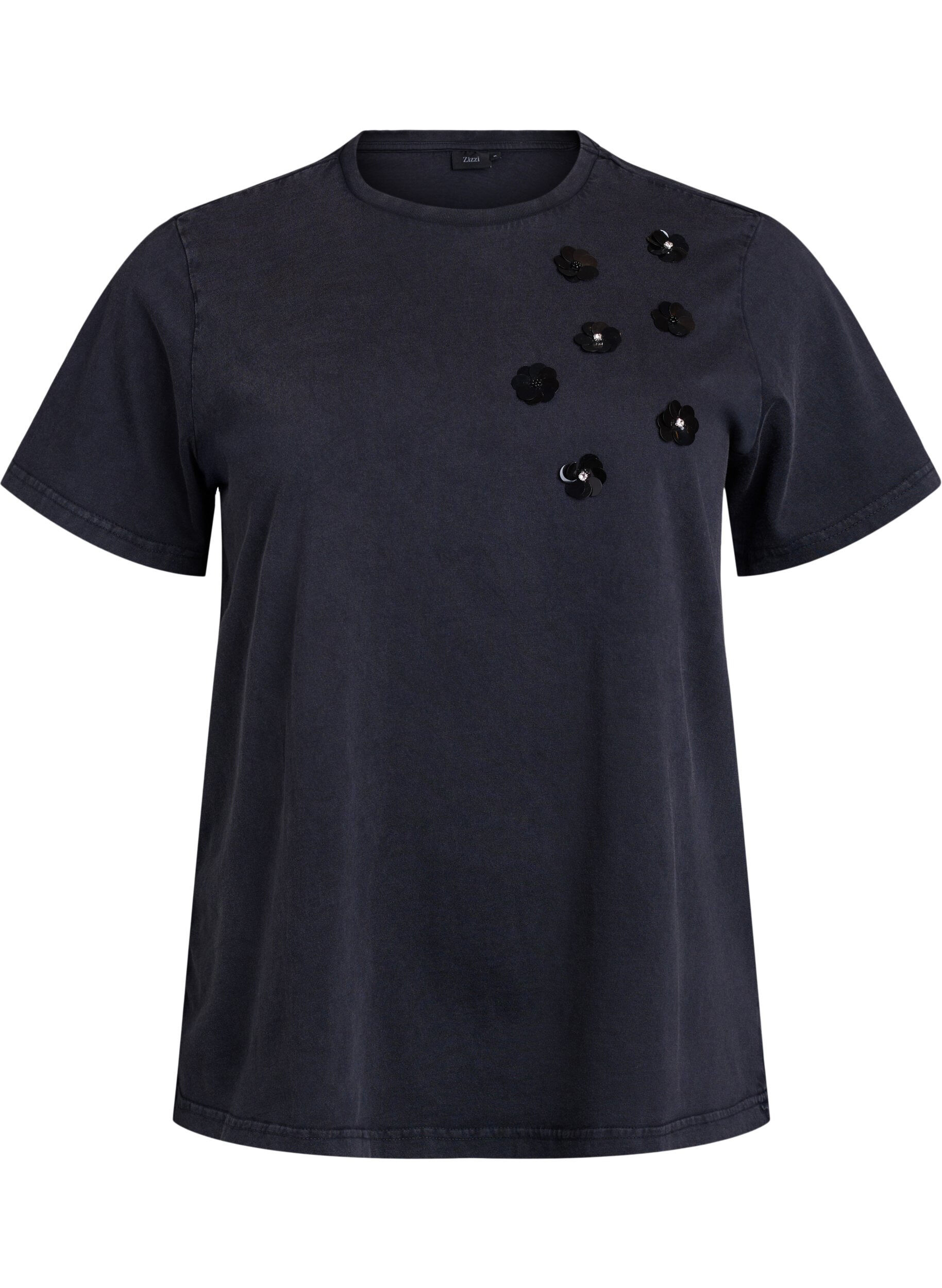 T-shirt lav&eacute; avec fleurs paillet&eacute;es